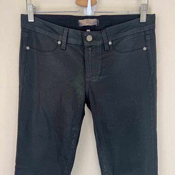 PAIGE Peg Skinny Coated Jeans in Pandora Black Size 29 - Picture 2 of 13